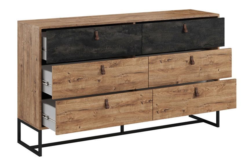Комод DKS154 DARK PIASKI 153x39x89 см, чорний, світле дерево Piaski_72752*001 фото