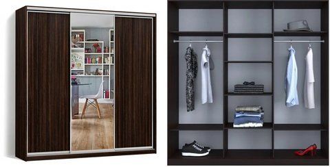 Шкаф-купе трехдверный ДСП/Зеркало/ДСП Классик 1, LuxeStudio, С ящиками, 210x60x200 см фото