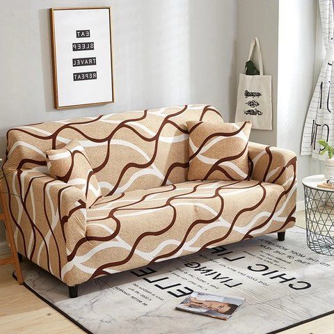 Эластичный чехол на двухместный диван Diana Textile, Бежевая волна al6-12178 фото