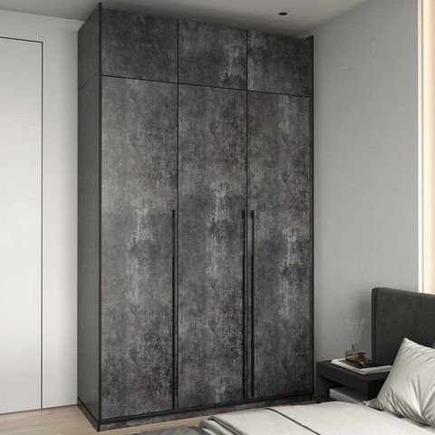 Шафа розпашна на 3 дверки штангою та полицями R-0016 від Moreli 148.4x57x250 см, Бетон темний, З антресоллю, Без шухляд R-0016-23-dark фото