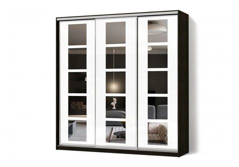 Шафа-купе трьодверна Дзеркало з піскоструминним малюнком Класік 1, LuxeStudio, З шухлядами, 230x45x200 см фото