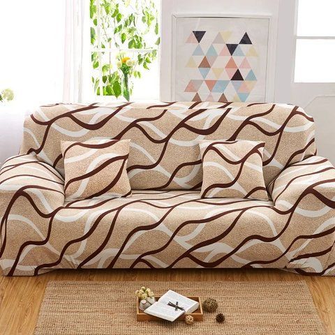Эластичный чехол на трехместный диван Diana Textile, Бежевая волна 6-12120 фото