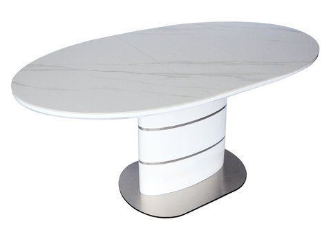 Стіл SANREMO CERAMIC 140(180)x80x76 см, Білий ефект мармуру/білий глянець INTARSIO-SANREMO140 фото