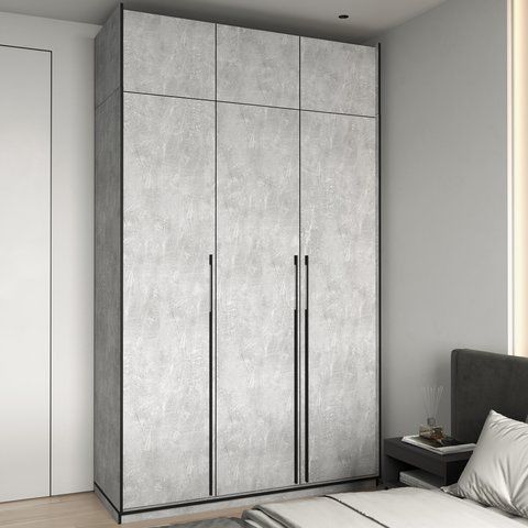 Шафа розпашна на 3 дверки штангою та полицями R-0016 від Moreli 148.4x57x250 см, Бетон, З антресоллю, Без шухляд R-0016-23-beton фото