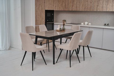 Керамический стол TM-89 калакатта мрамор + черный 140(180)x80 см Vetro-TM-89-calacatta-grey/ black фото