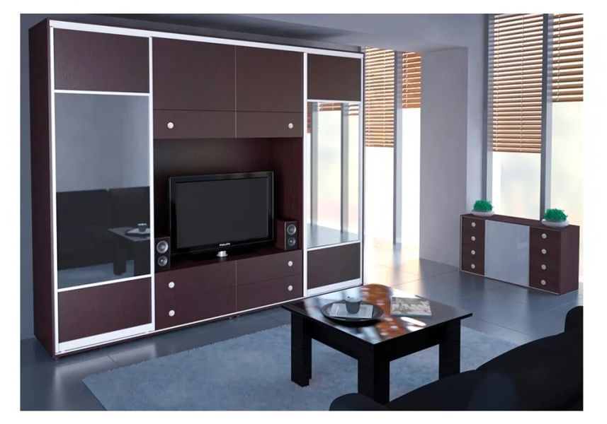 Шафа-купе для вітальні Дзеркало + Тоноване Дзеркало з рисунком LuxeStudio 210x45x240 см фото