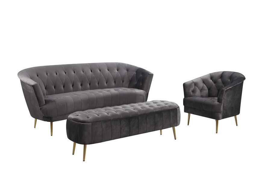 Крісло "Лучія" сірий + золото, 71x85x80 см Vetro-Lucia-grey-velvet-armchair фото