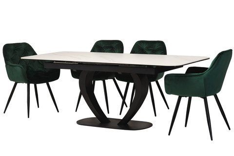 Керамический стол TML-815 белый мрамор + черный Vetro Mebel 160x89.5x76 см Vetro-TML-815-white-marble/ black фото
