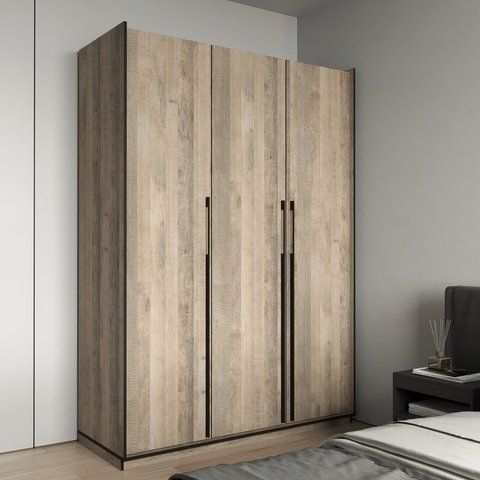 Шафа розпашна на 3 дверки штангою та полицями R-0016 від Moreli 148.4x57x210 см, Дуб гранж пісочний, Без антресолі, Без шухляд R-0016-granzh фото