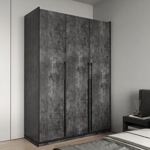Шафа розпашна на 3 дверки штангою та полицями R-0016 від Moreli 148.4x57x210 см, Бетон темний, Без антресолі, Без шухляд R-0016-dark фото