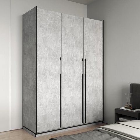 Шафа розпашна на 3 дверки штангою та полицями R-0016 від Moreli 148.4x57x210 см, Бетон, Без антресолі, Без шухляд R-0016-beton фото