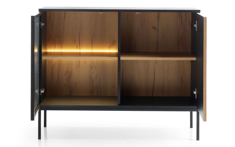 Комод K104 SENTO PIASKI 104x39x83 см, черный, светлое дерево фото
