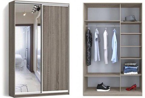 Шафа-купе дводверна ДСП/Дзеркало Стандарт 1, LuxeStudio, З шухлядами, 100x45x240 см фото