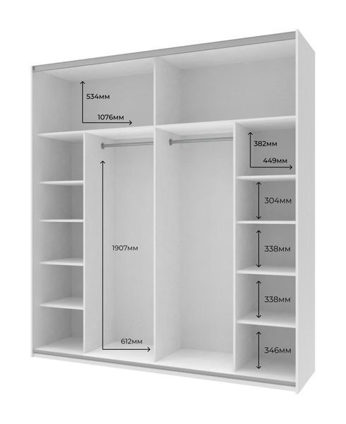 Шафа купе Doros G-Caiser, Doros, Білий / Тахо вставка Антрацит, 2 ДСП / 5 частин, 220x60x240 см фото