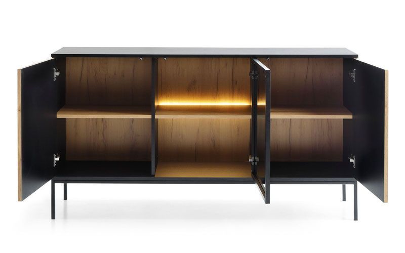 Комод K154 SENTO PIASKI 154x39x83 см, черный, светлое дерево фото