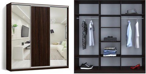 Шафа-купе трьодверна Дзеркало/ДСП/Дзеркало Класік 1, LuxeStudio, З шухлядами, 220x45x200 см фото