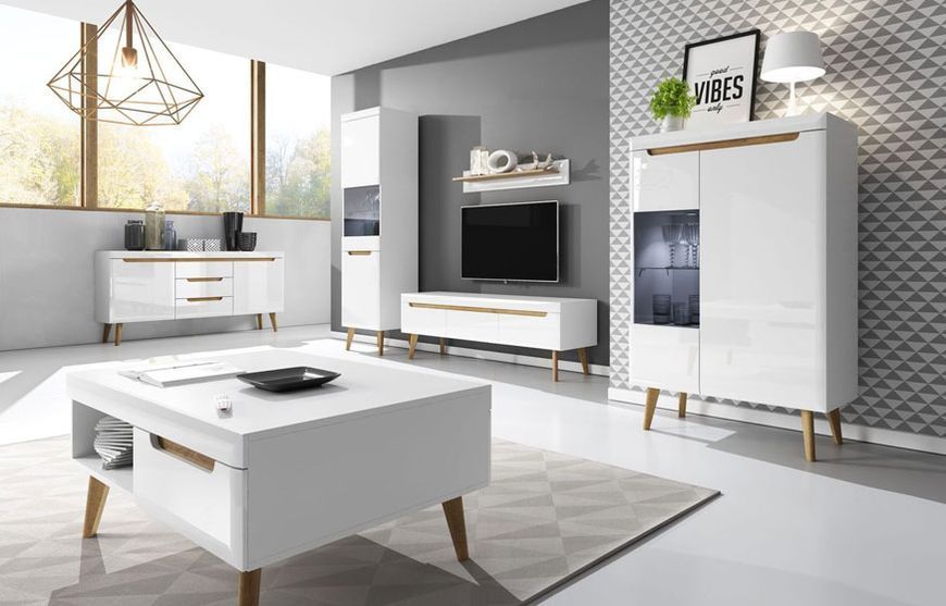 Витрина без подсветки NWT90 NORDI 90x40x134 см, белый, светлое дерево Piaski_72790*003 фото