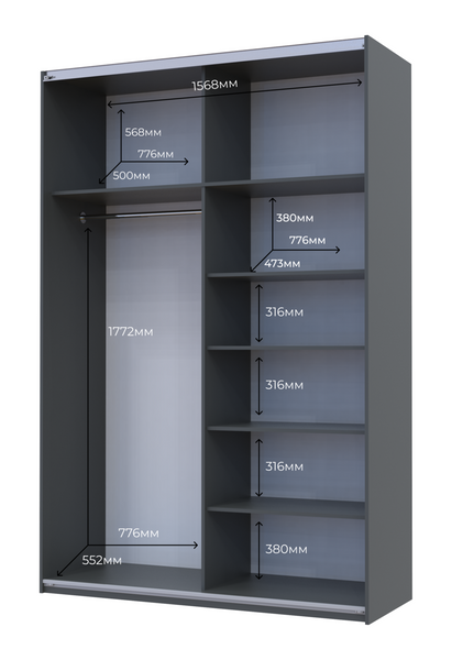 Шафа купе Doros G-Caiser, Doros, Графіт Дуб Евок, 1 ДСП / 1 Дзеркало, 160x60x240 см 42005072-1955240802 фото