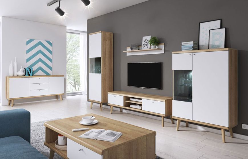 Витрина без подсветки PWT90 PRIMO PIASKI 90x40x134 см, белый, светлое дерево Piaski_72803*001 фото