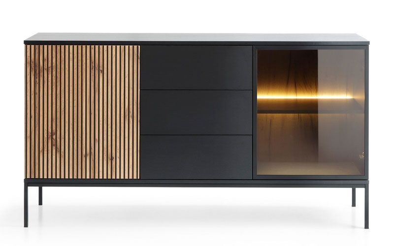 Комод KSZ154 SENTO PIASKI 154x39x83 см, чорний, світле дерево Piaski_75512*001 фото