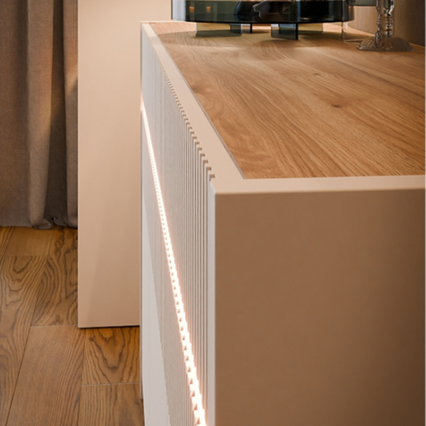 Тумба під ТВ Forte OAK Squere OSQT031B, Пісочний / Дуб маувелла, З підсвіткою, 160x41.7x50.7 см MRG-78219-001 фото