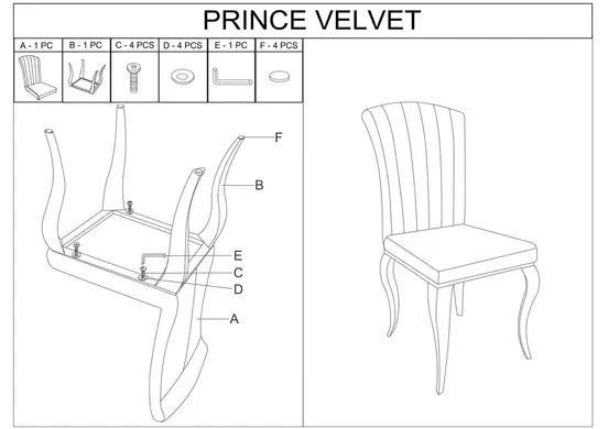 Стілець Prince Velvet Сірий SIGNAL 46x44x100 см фото